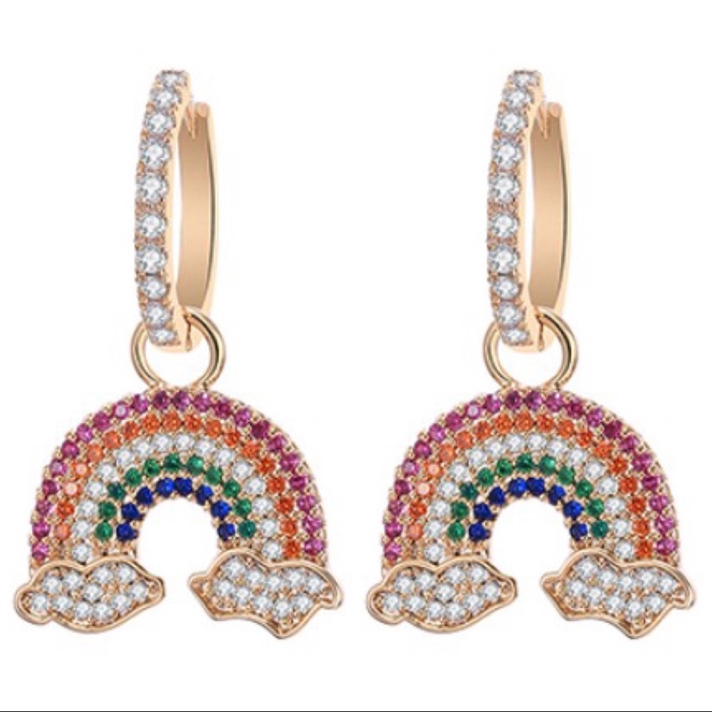 Cubic zirconia rainbow drop earrings in gold